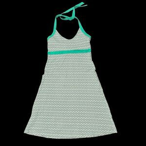 Patagonia Green‎ White Geometric Organic Cotton Halter Midi Dress Shelf Bra Sz M